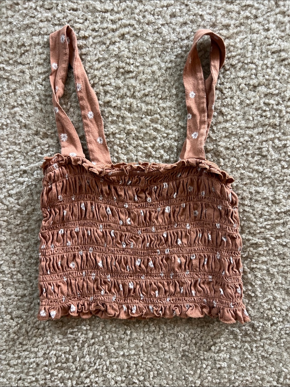 American Eagle Outfitters Rusty Orange Floral Smocked Crop Tank